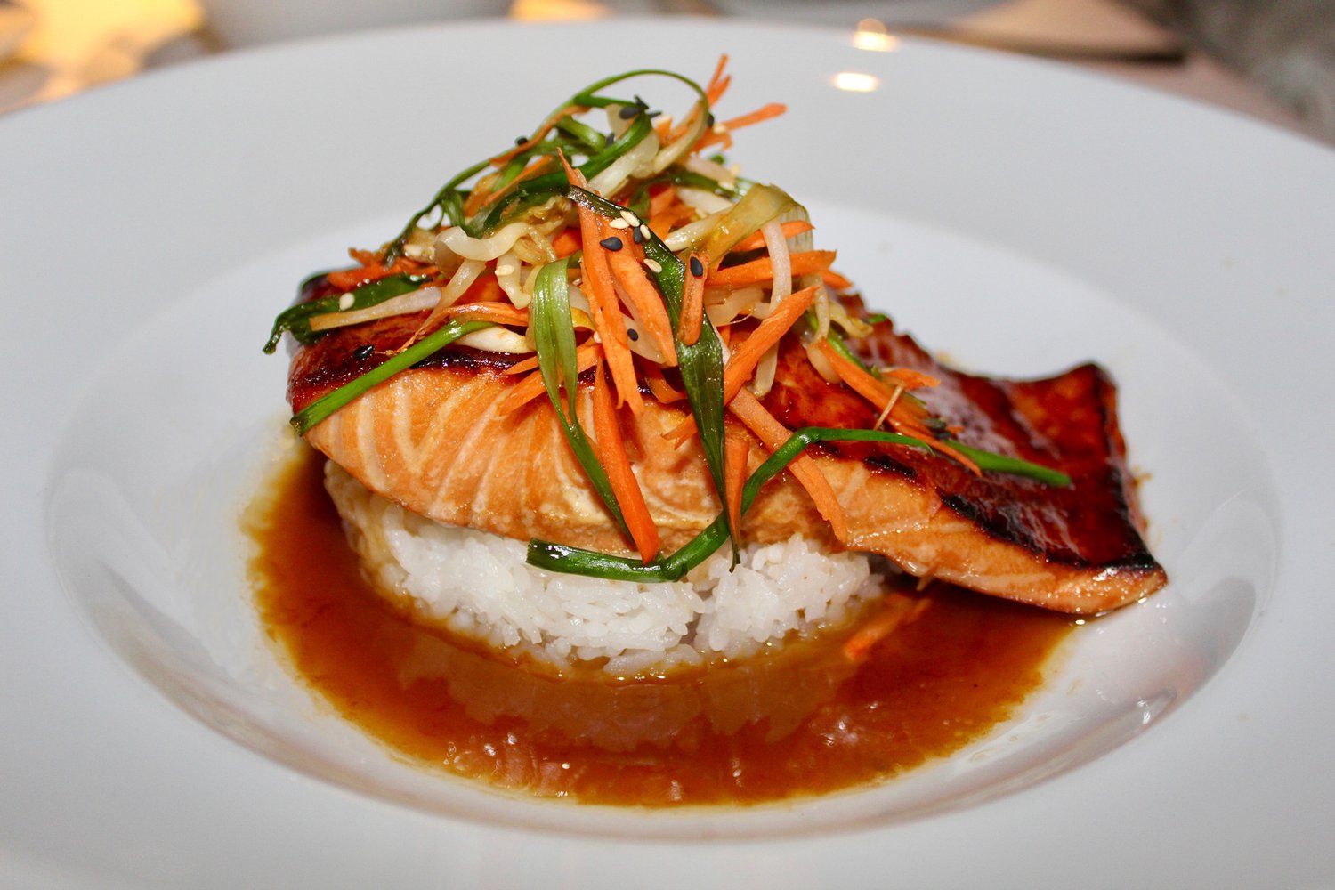 Ocean Prime signature dishes Filet MignonTeriyaki SalmonBlackened SnapperChilean Sea Bass